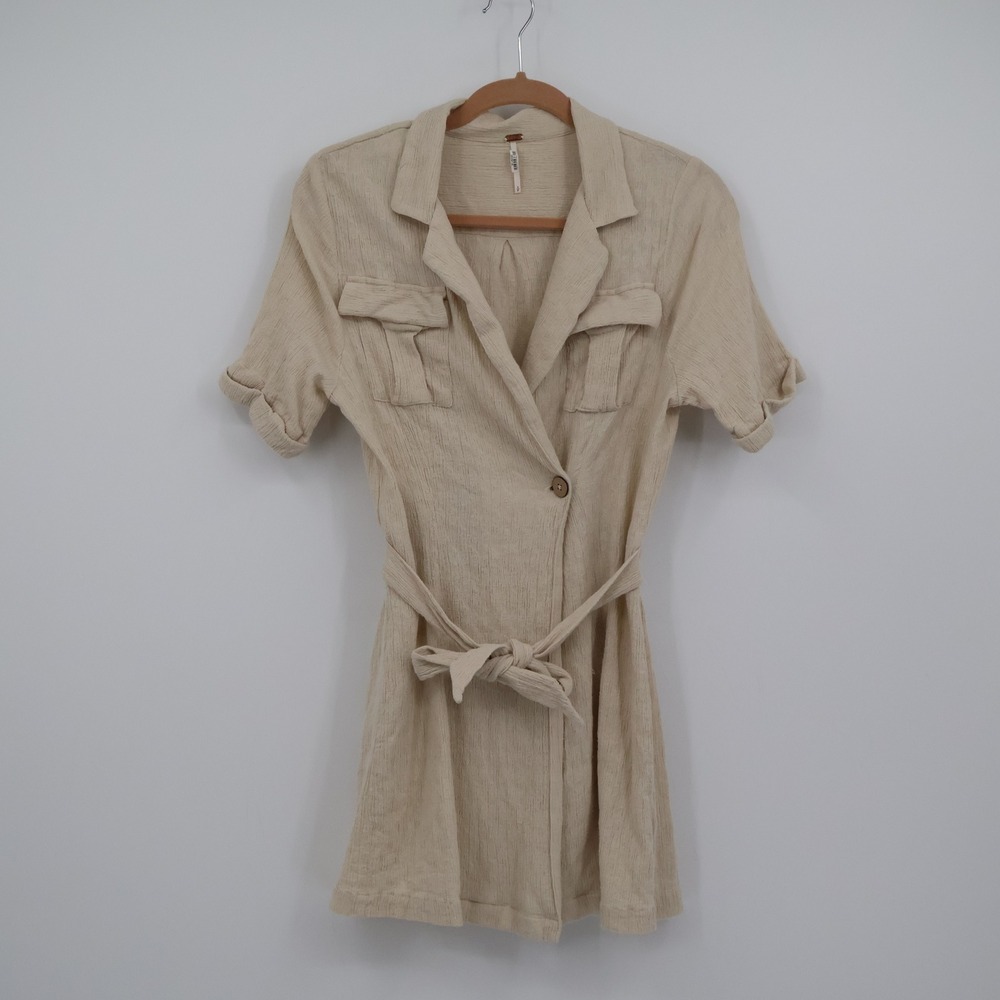 Free People Clementine Mini Dress Womens S Beige Safari Resort Coastal Beach - Picture 2 of 16
